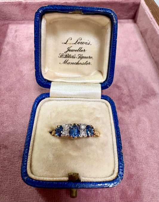 Lovely Early 20th Century 18ct Gold, Blue Sapphire and Diamond Ring