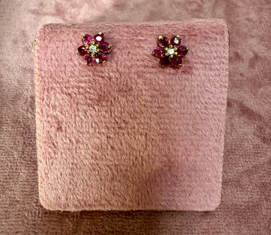 Gorgeous Pair of 9K Gold, Pink Spinel and Diamond Earrings