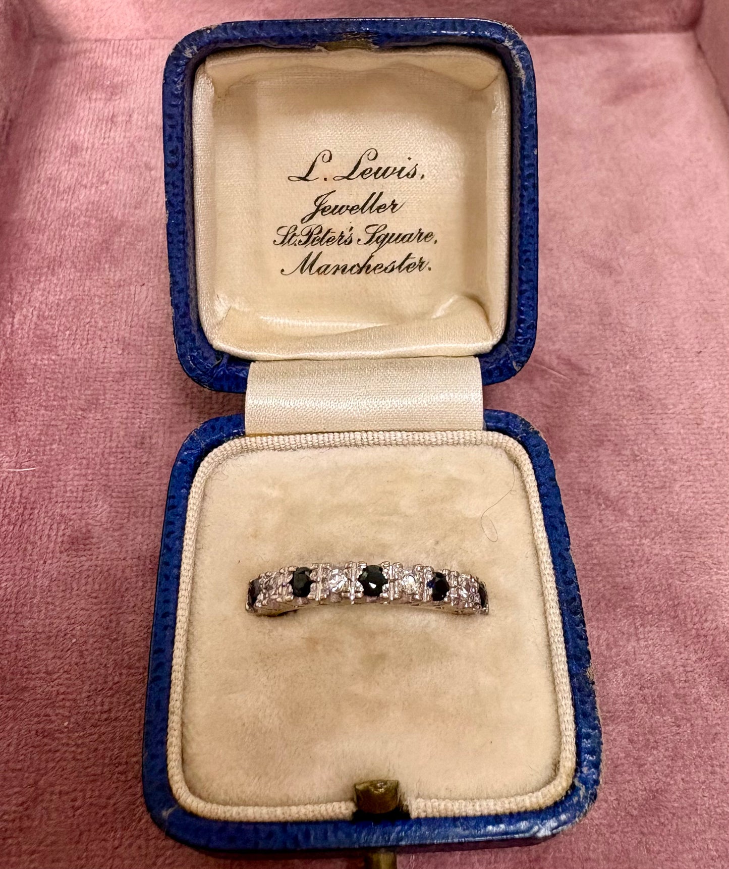 Lovely Vintage 18ct Gold, Blue Sapphire and Diamond Half-Eternity Ring