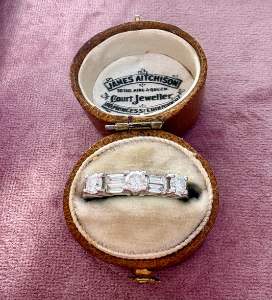 Superb Modern 14k White Gold, Brilliant-Cut and Baguette-Cut Diamond Half-Eternity Ring