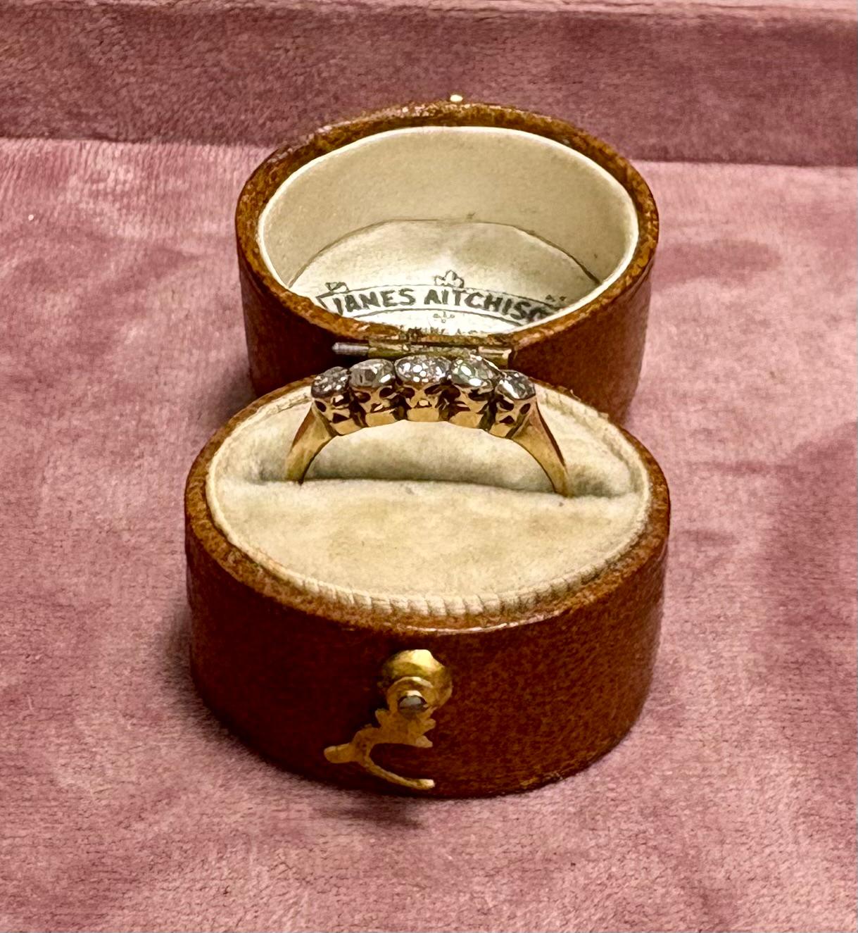 Wonderful Mid 20th Century 18ct Gold, Platinum and Old-Cut Diamond Five Stone Ring