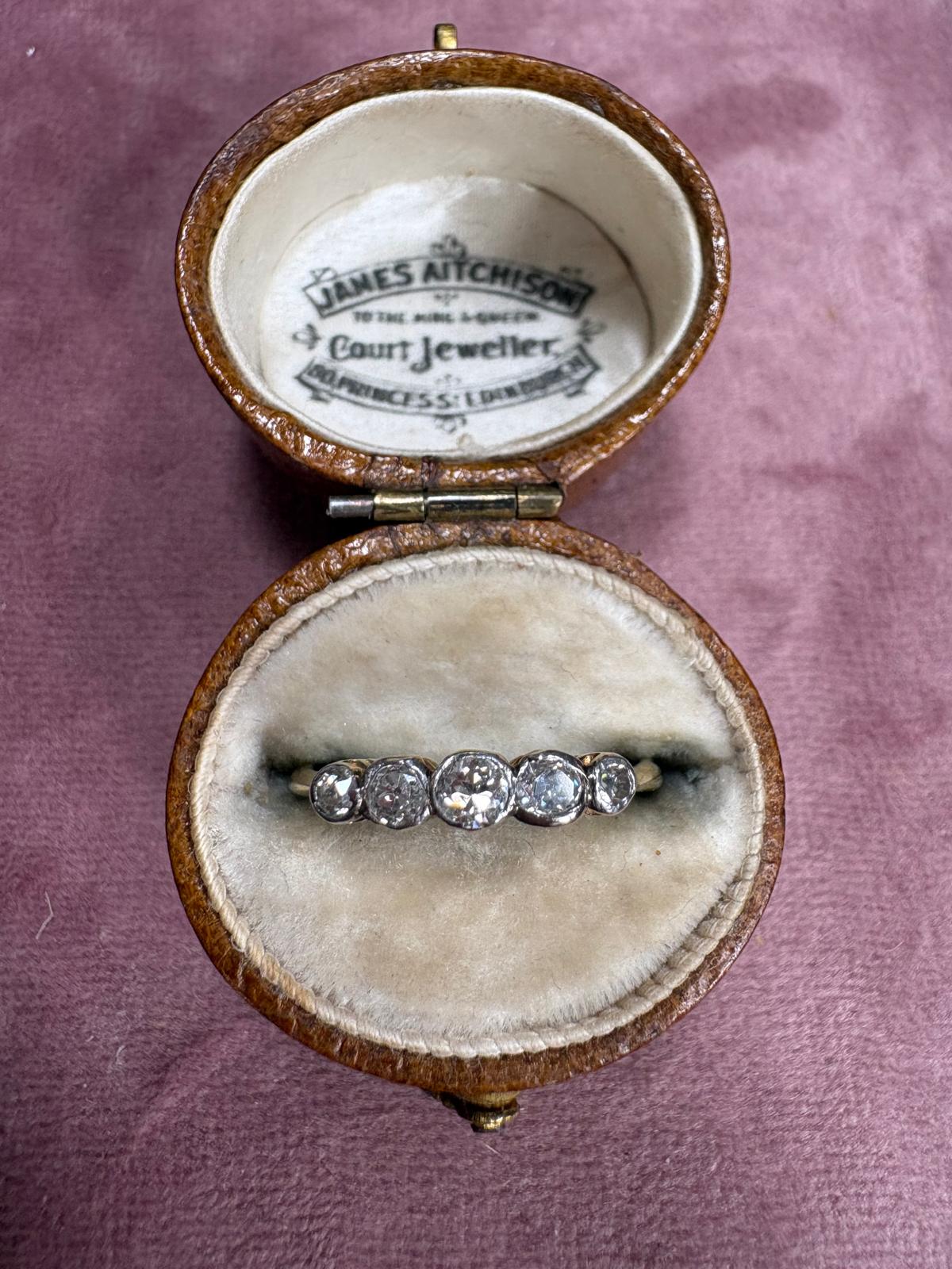 Wonderful Mid 20th Century 18ct Gold, Platinum and Old-Cut Diamond Five Stone Ring