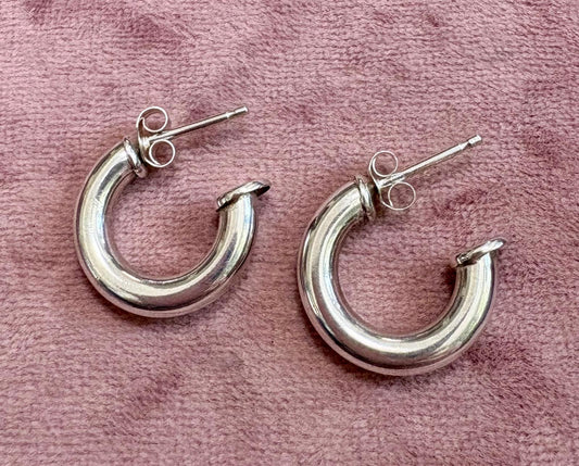 Vintage Sterling Silver Hoops Earrings (with detachable hearts)