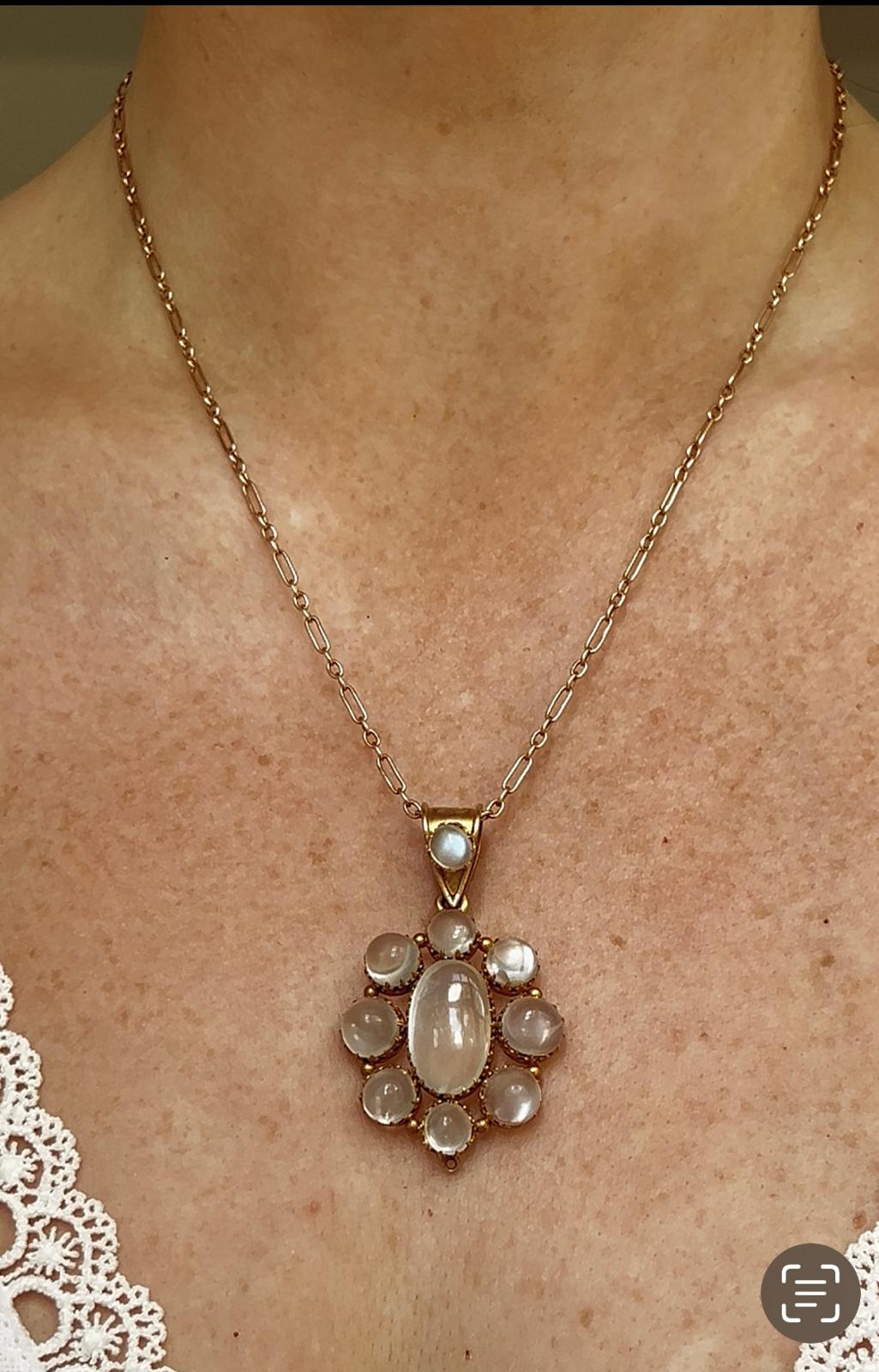 Late 19th Century 9k Gold and Moonstone Pendant