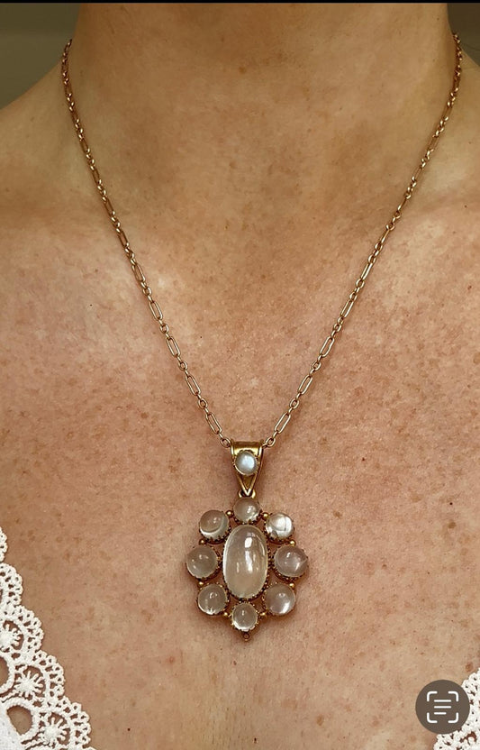 Late 19th Century 9k Gold and Moonstone Pendant