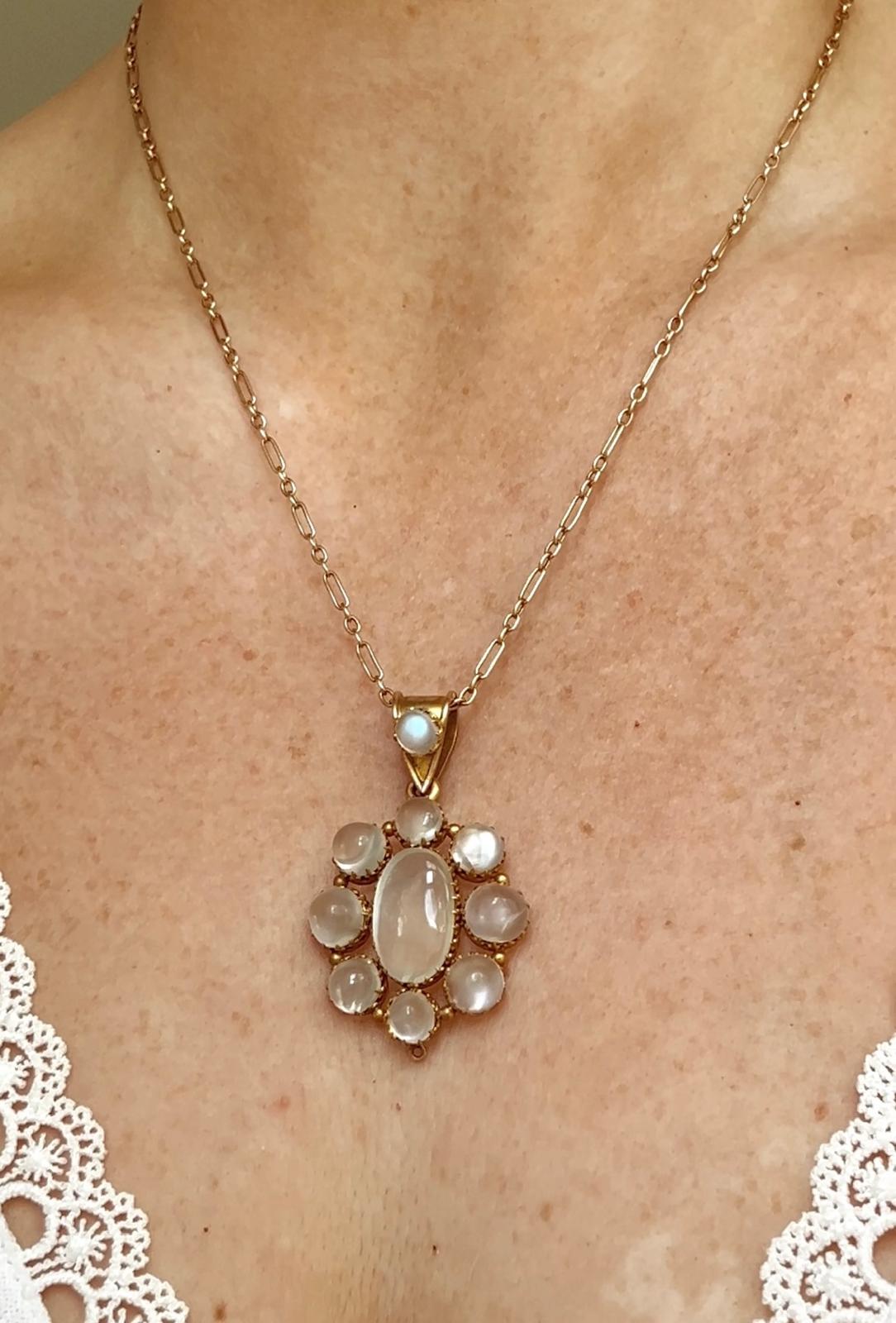 Late 19th Century 9k Gold and Moonstone Pendant