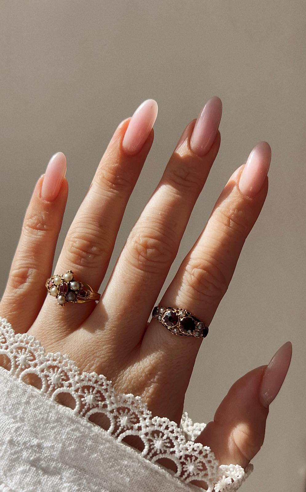 19th Century gold, ruby and split pearl ring, size M