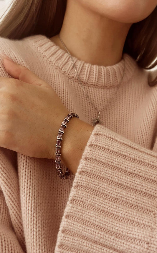 Modern Silver and Amethyst Bracelet