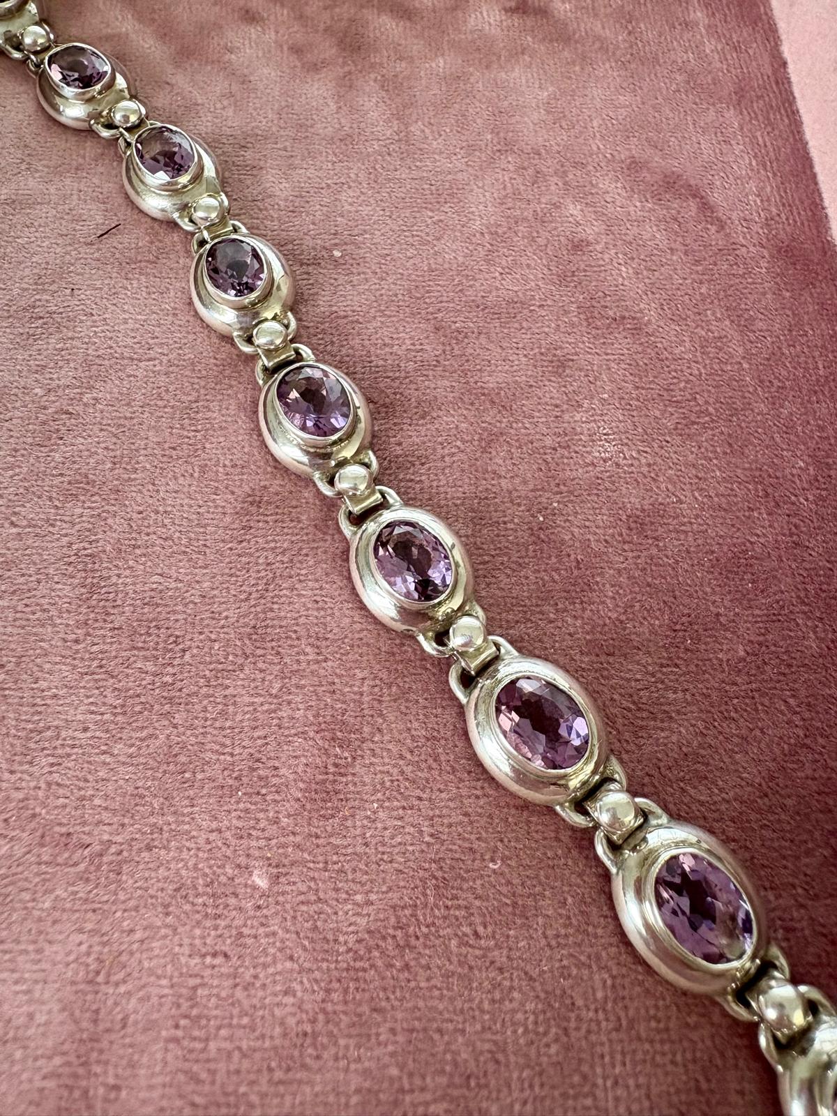 Gorgeous Modern Silver and Amethyst Bracelet