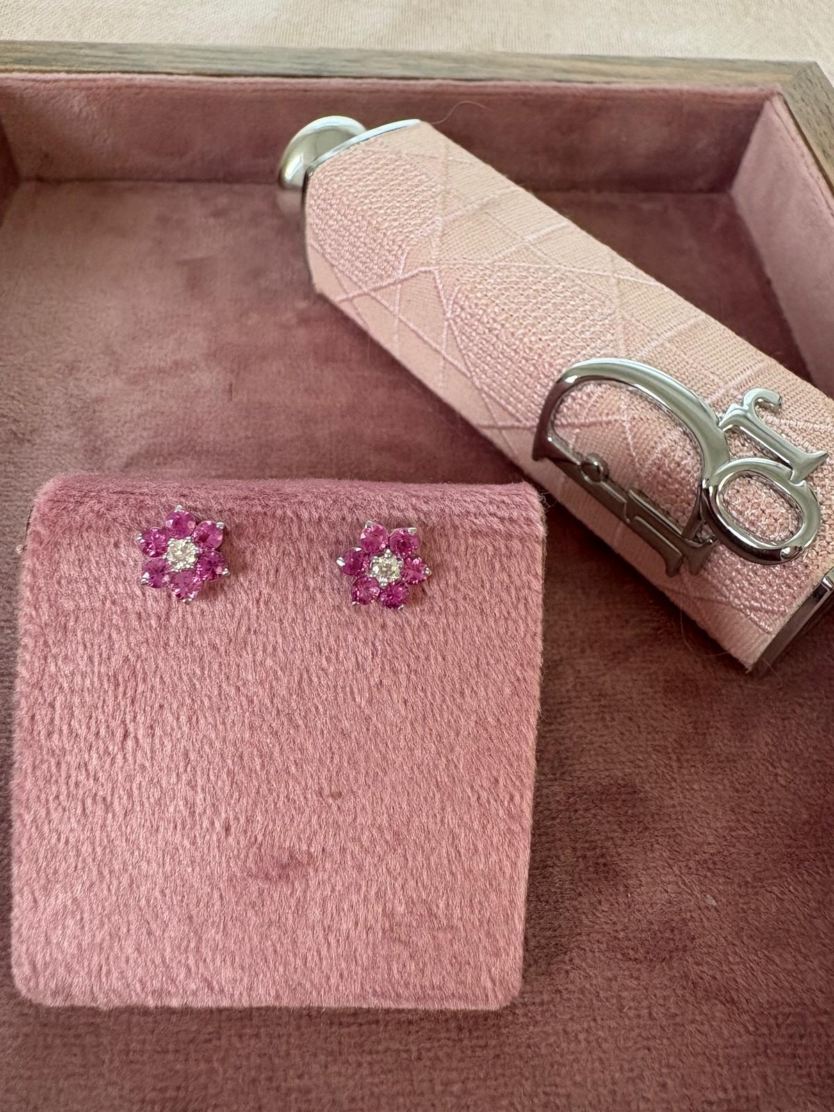 Gorgeous 18ct White Gold, Pink Sapphire and Diamond Earrings