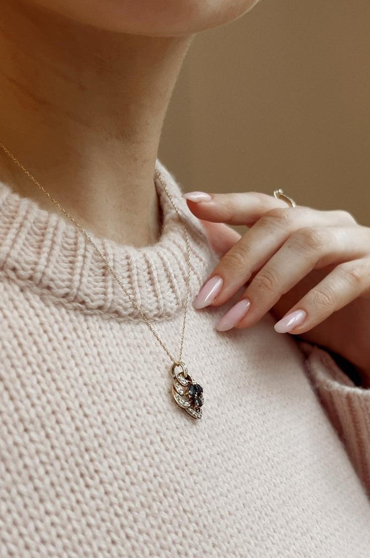 Gorgeous Vintage Sapphire and Diamond Pendant with Chain