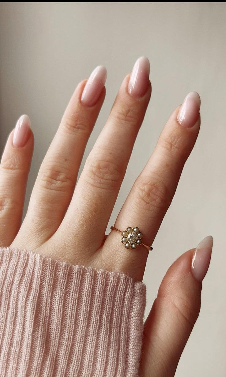 Delightful  Victorian 18ct Gold, Seed Pearl and Diamond Ring
