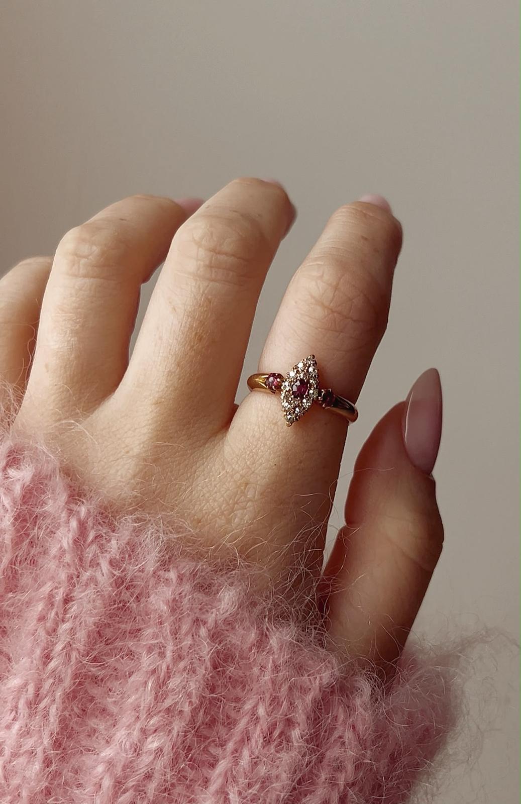 Beautiful 19th Century Victorian 18ct Gold Ruby and Diamond Marquise Ring