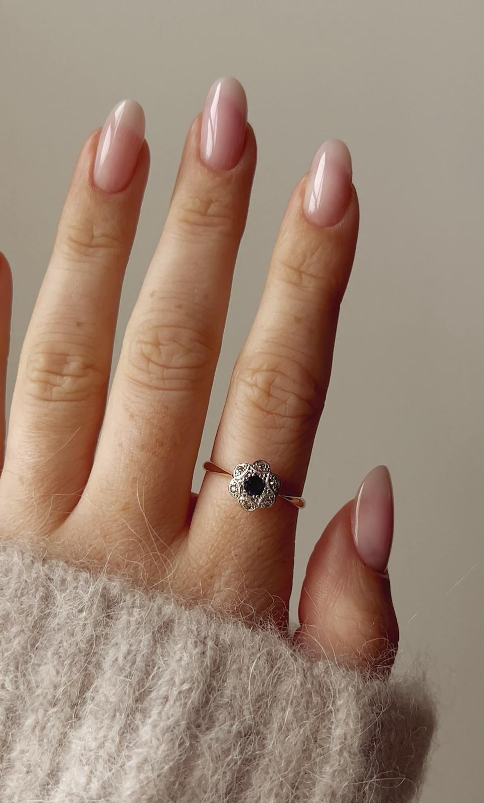 Very Sweet Art Deco 18ct Gold, Platinum, Blue Sapphire and Diamond Flower Ring