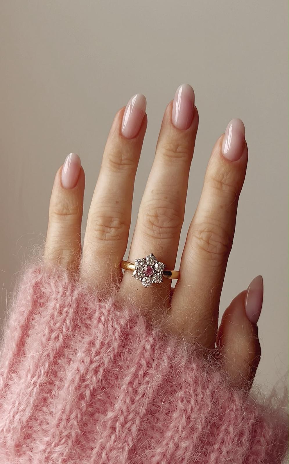 Absolutely Stunning Modern 18ct Gold, Pink Sapphire and Diamond Cluster Ring