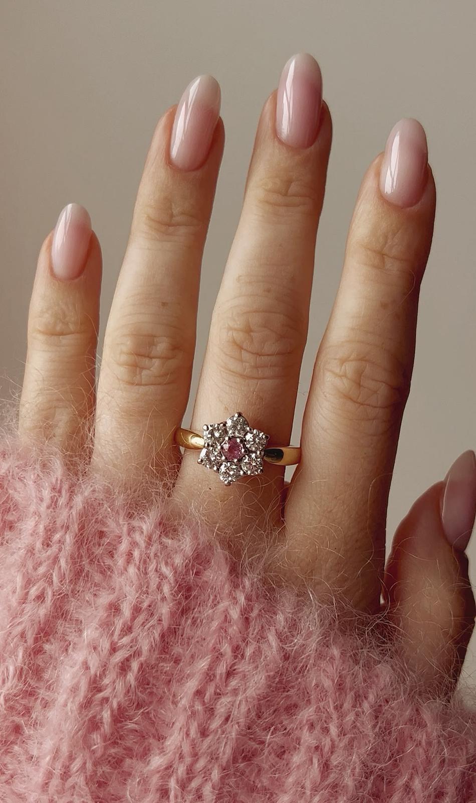 Absolutely Stunning Modern 18ct Gold, Pink Sapphire and Diamond Cluster Ring