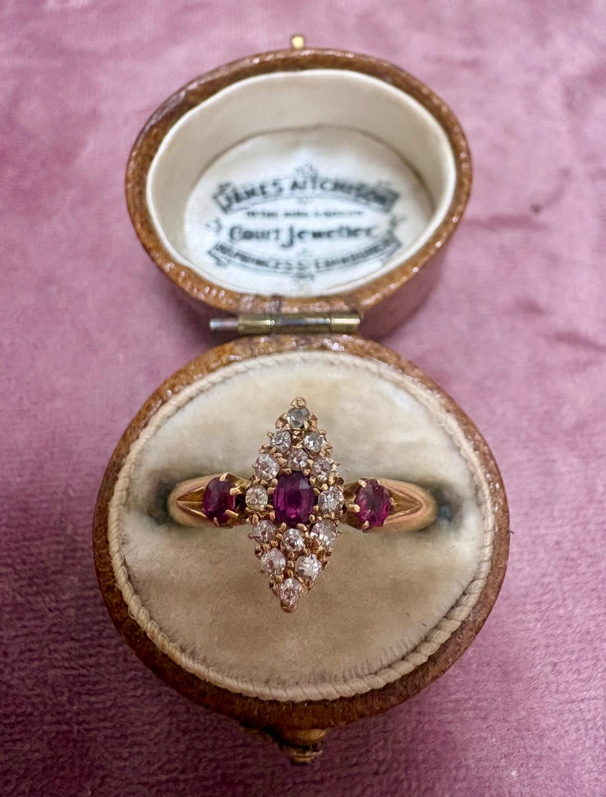 Beautiful 19th Century Victorian 18ct Gold Ruby and Diamond Marquise Ring