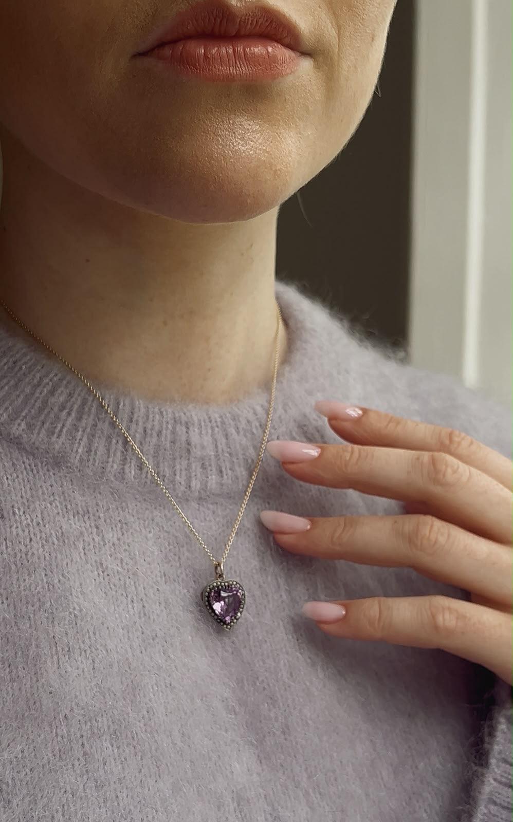 Antique Heart Shaped Amethyst and Seed Pearl Pendant