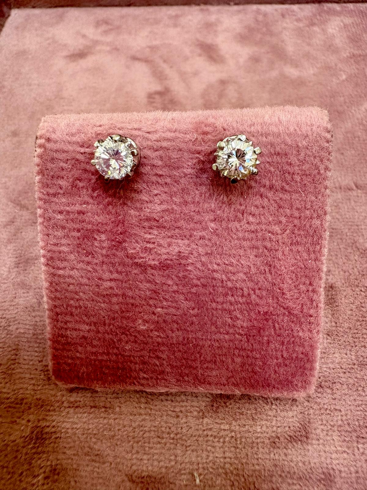 Beautiful Modern Six Claw 18ct White Gold, 0.70ct Total Natural Brilliant-Cut Diamond Stud Earrings