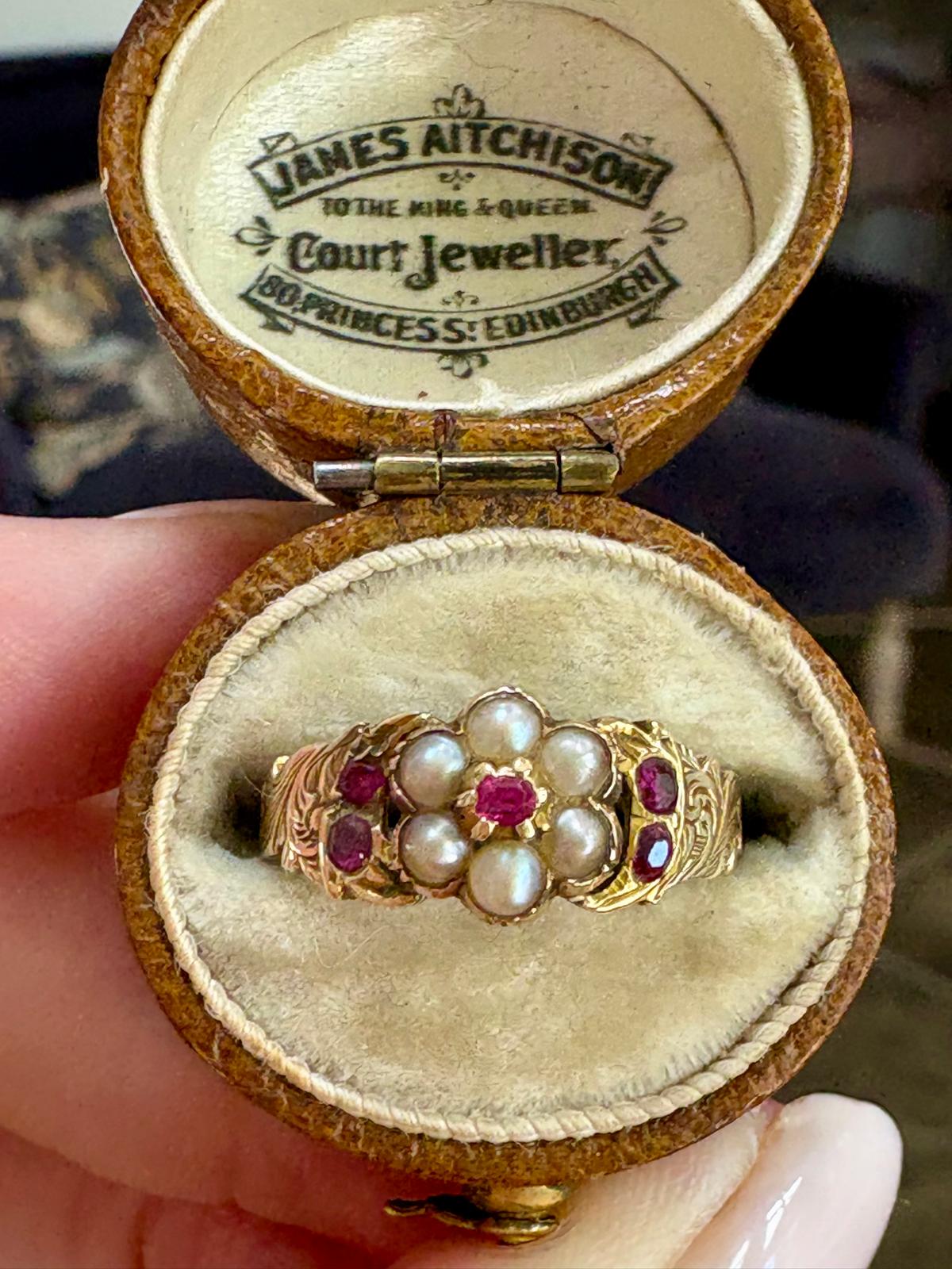 Simply Beautiful 19th Century Gold, Ruby and Split Pearl Ring