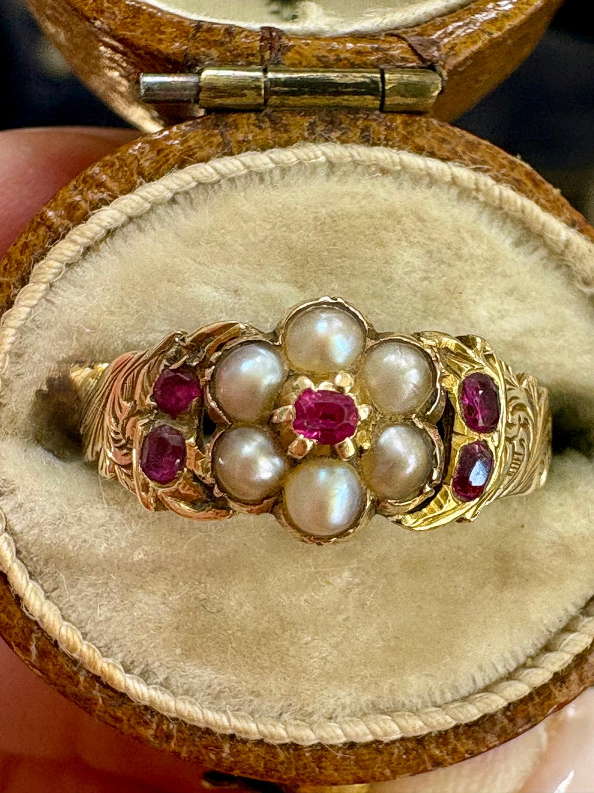 Simply Beautiful 19th Century Gold, Ruby and Split Pearl Ring