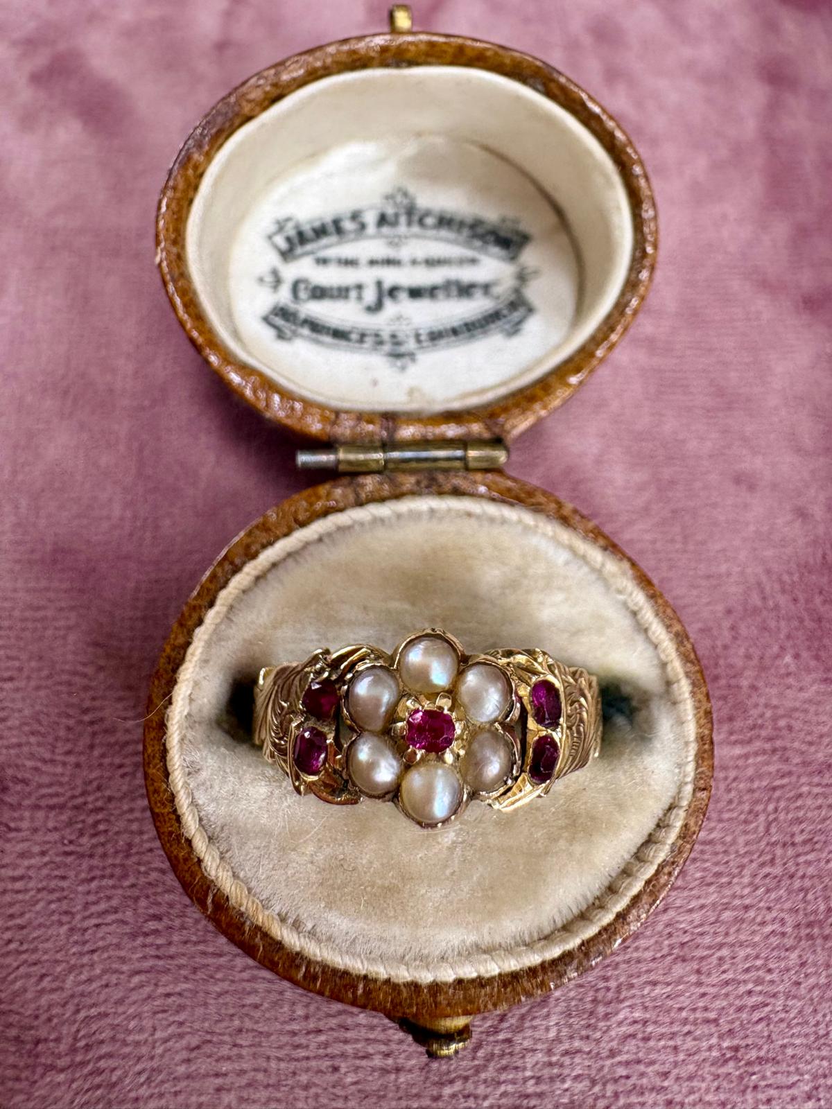 Simply Beautiful 19th Century Gold, Ruby and Split Pearl Ring