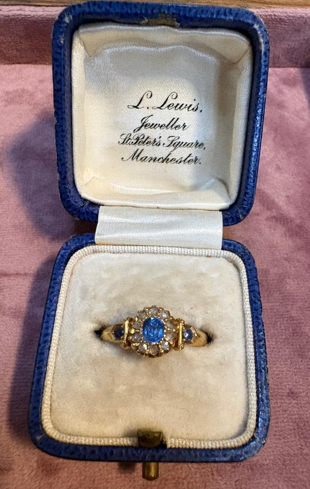 Wonderful Victorian 18ct Gold, Blue Sapphire and Rose-Cut Diamond Ring