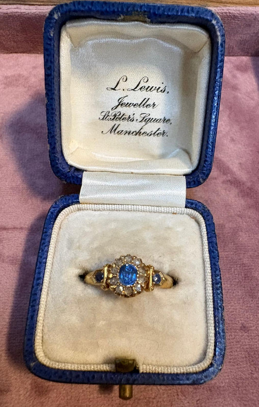 Wonderful Victorian 18ct Gold, Blue Sapphire and Rose-Cut Diamond Ring
