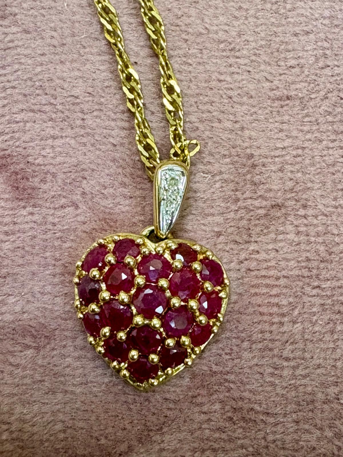 Beautiful Modern 9ct Gold, Pink Spinel and Diamond Love Heart Necklace on 9ct gold rope twist necklace