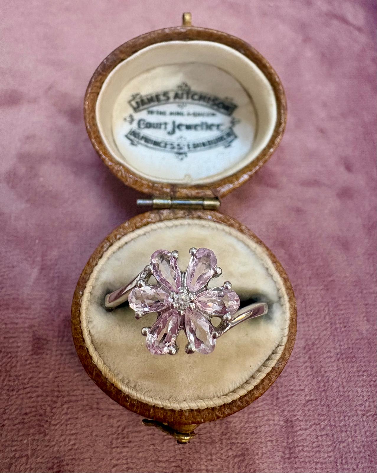 The Sweetest Modern 9K White Gold, Pink Kunzite and Diamond Ring