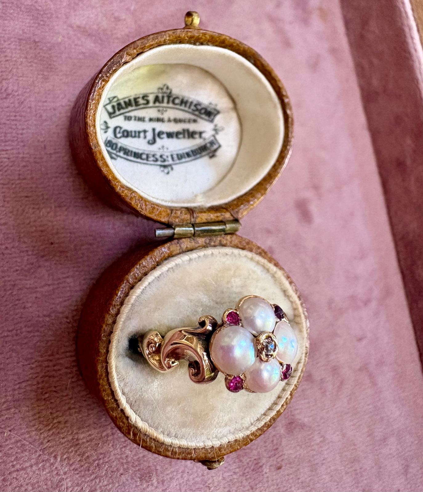 Absolutely Stunning Victorian 18ct Gold Pearl, Ruby and Diamond Cluster Ring