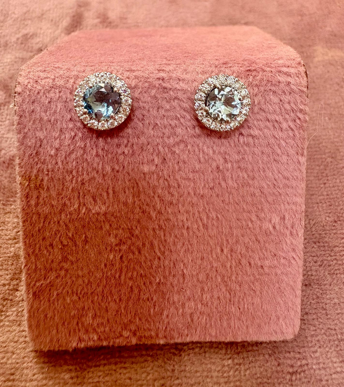 Stunning Modern 18ct White Gold, Aquamarine and Diamond Stud Earrings