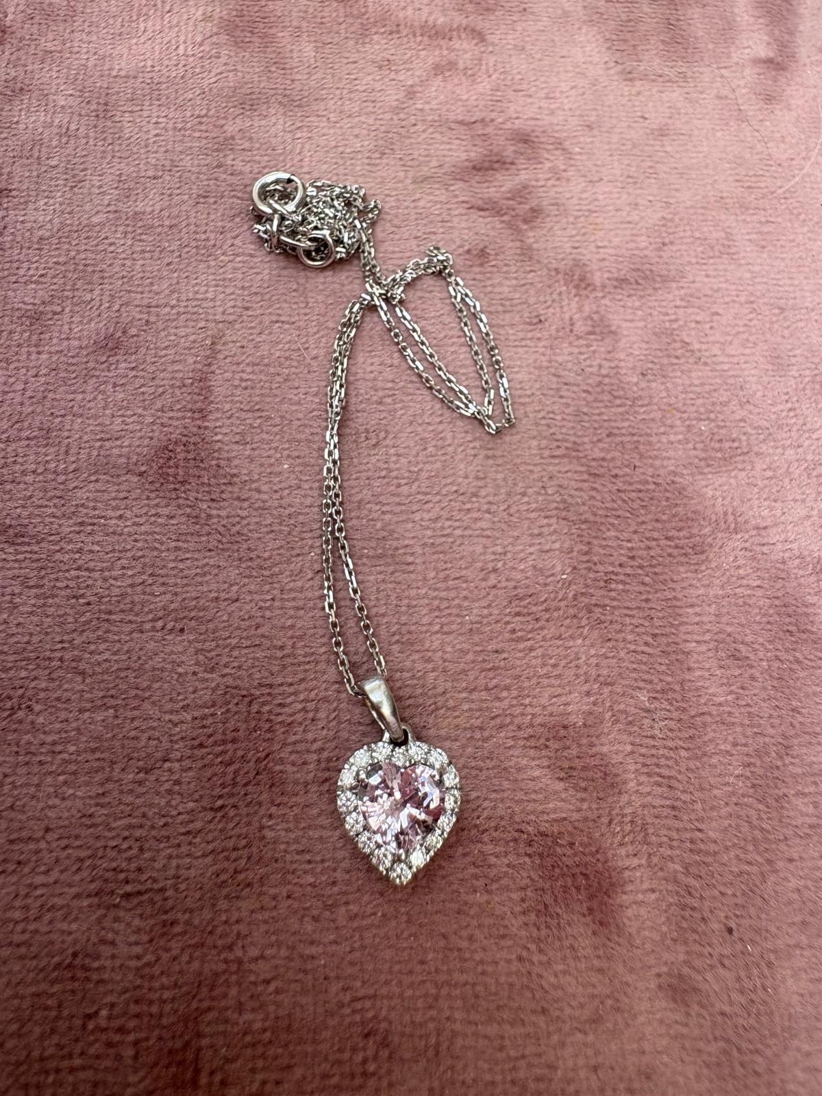 Stunning Modern 9ct White Gold, Pink Sapphire and Diamond Heart Pendant and Necklace