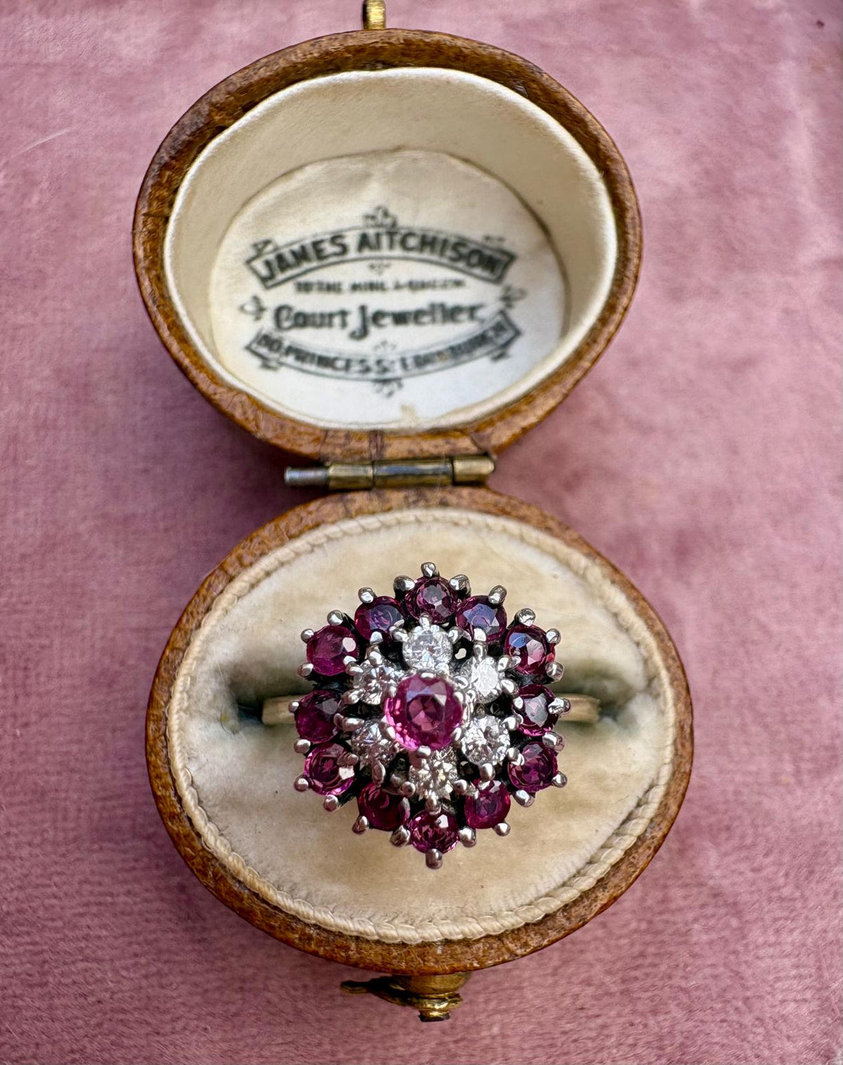 Pretty Vintage Ruby and Diamond Flowerhead Ring