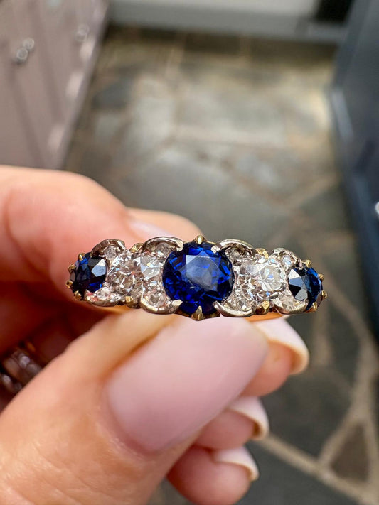 Stunning Early 20th Century 18ct Gold, Sapphire and Diamond Ring