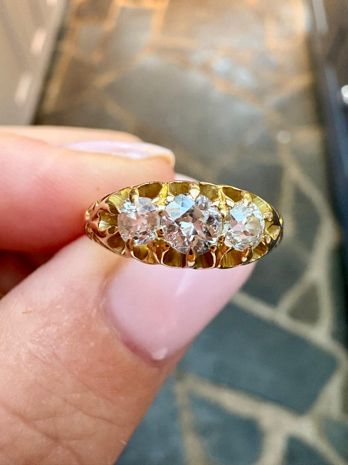 Gorgeous Antique Victorian Old-Cut Diamond Trilogy Ring