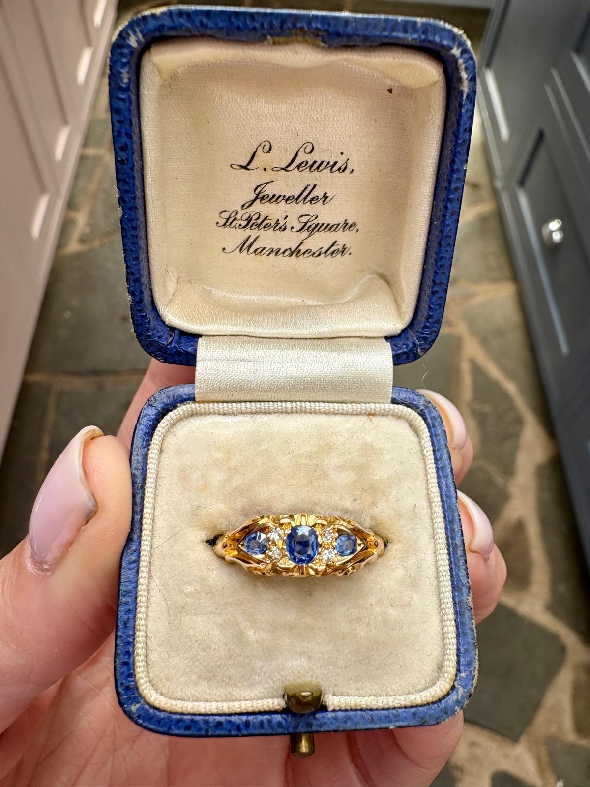 The Sweetest Edwardian 18ct Gold, Blue Sapphire and Diamond Ring