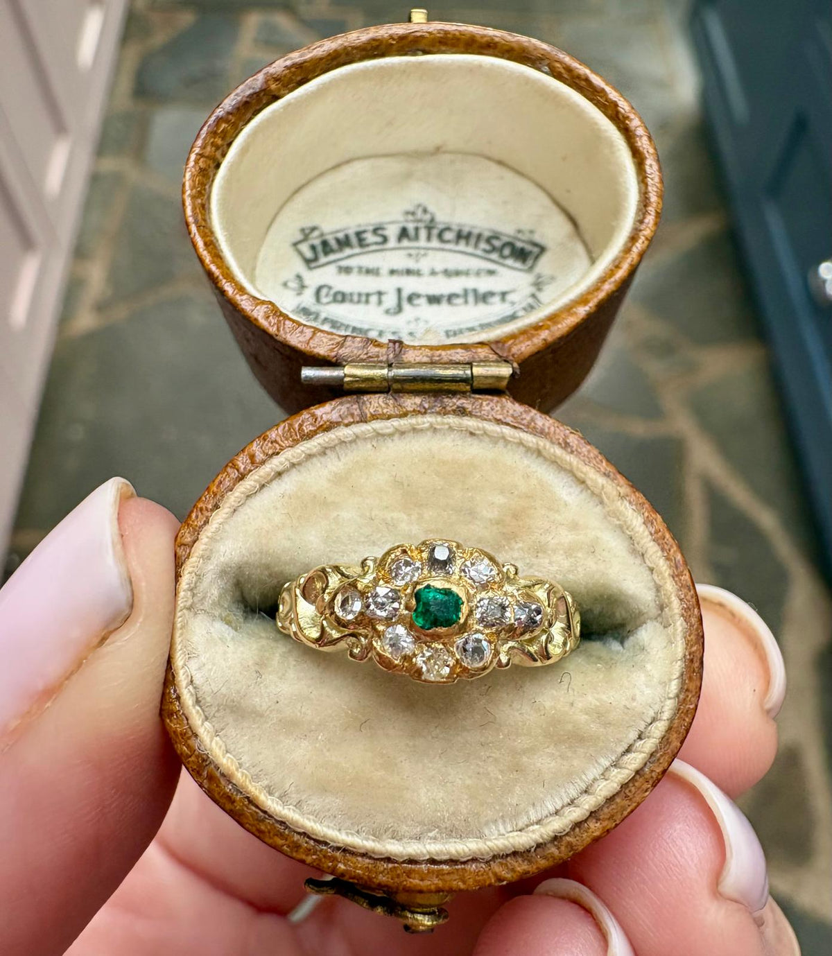 Sweet Victorian Gold, Green Gem and Old-Cut Diamond Ring