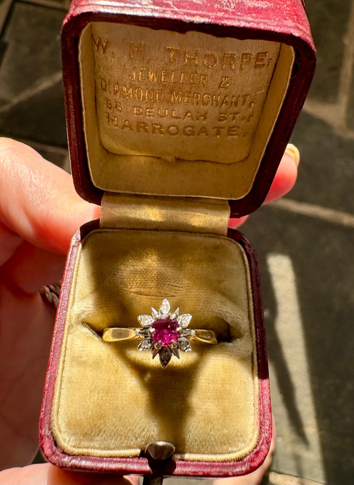 Sweet Vintage 18ct Gold, Ruby and Diamond Cluster Ring