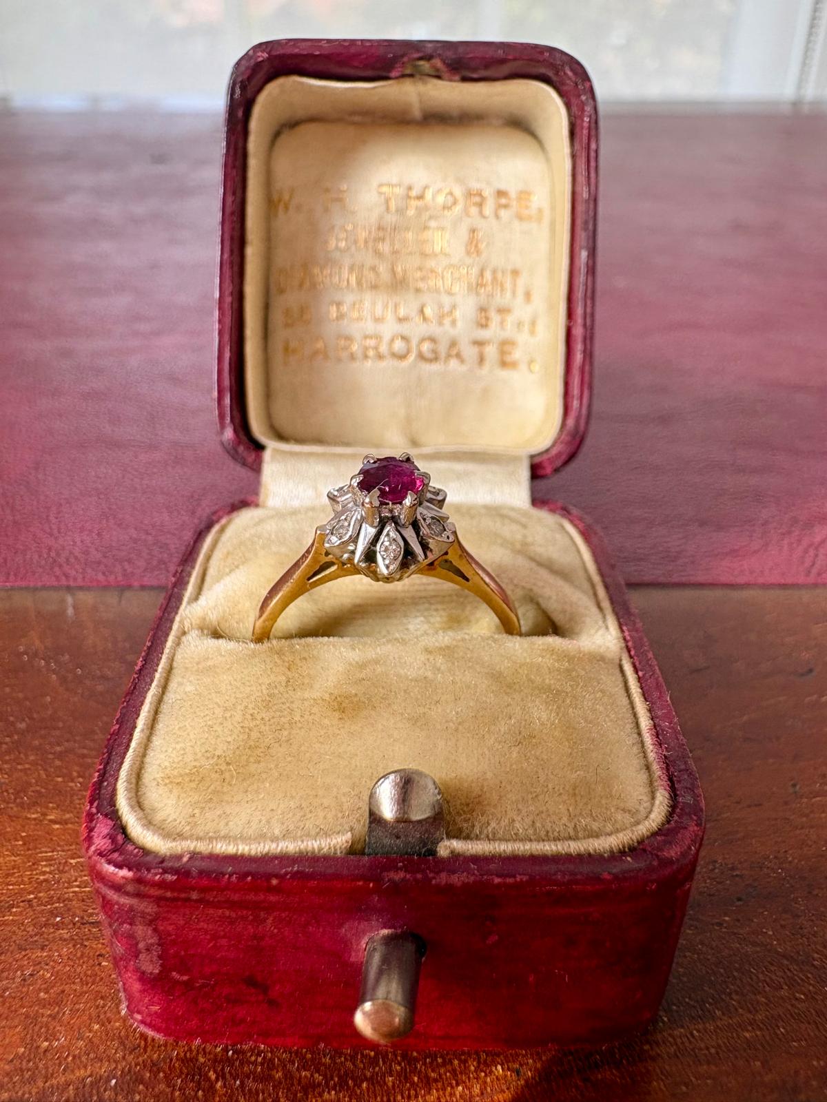 Sweet Vintage 18ct Gold, Ruby and Diamond Cluster Ring