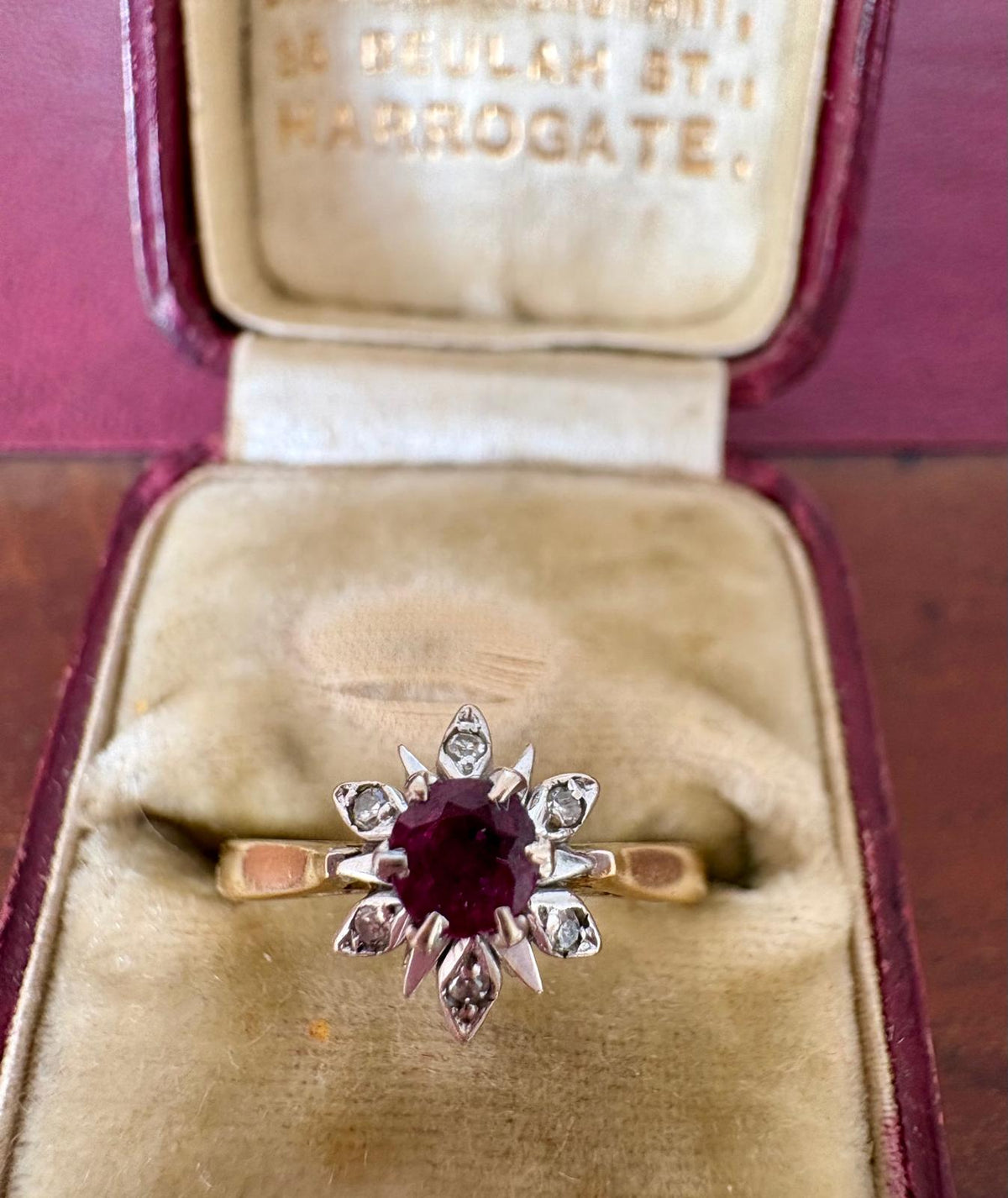 Sweet Vintage 18ct Gold, Ruby and Diamond Cluster Ring