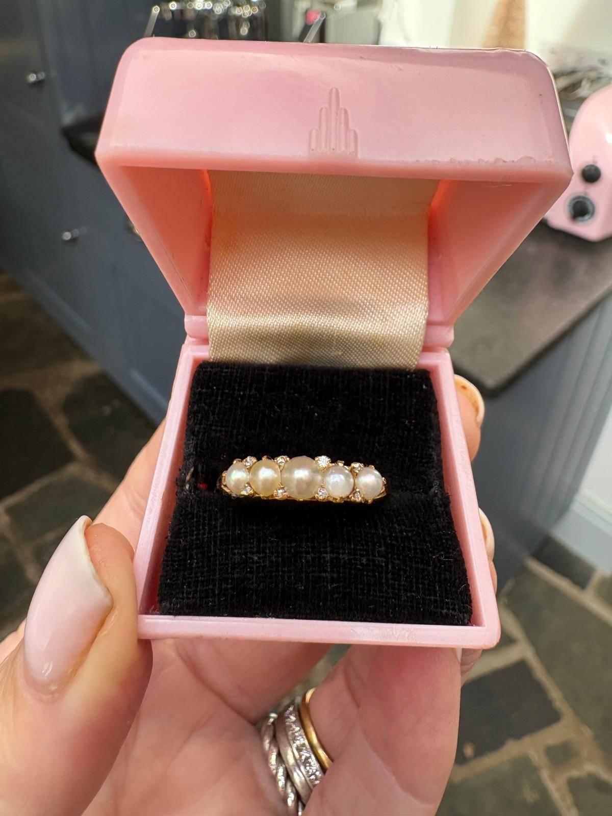 Beautiful Late Victorian 18ct Gold, Cultured Pearl and Rose-Cut Diamond Ring