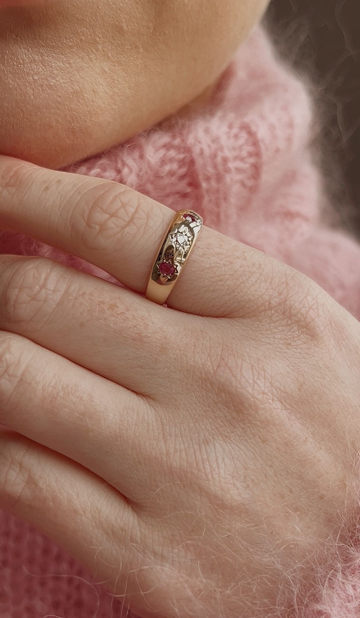 Stunning Victorian 15ct Gold Ruby and Diamond Starburst Gypsy Ring