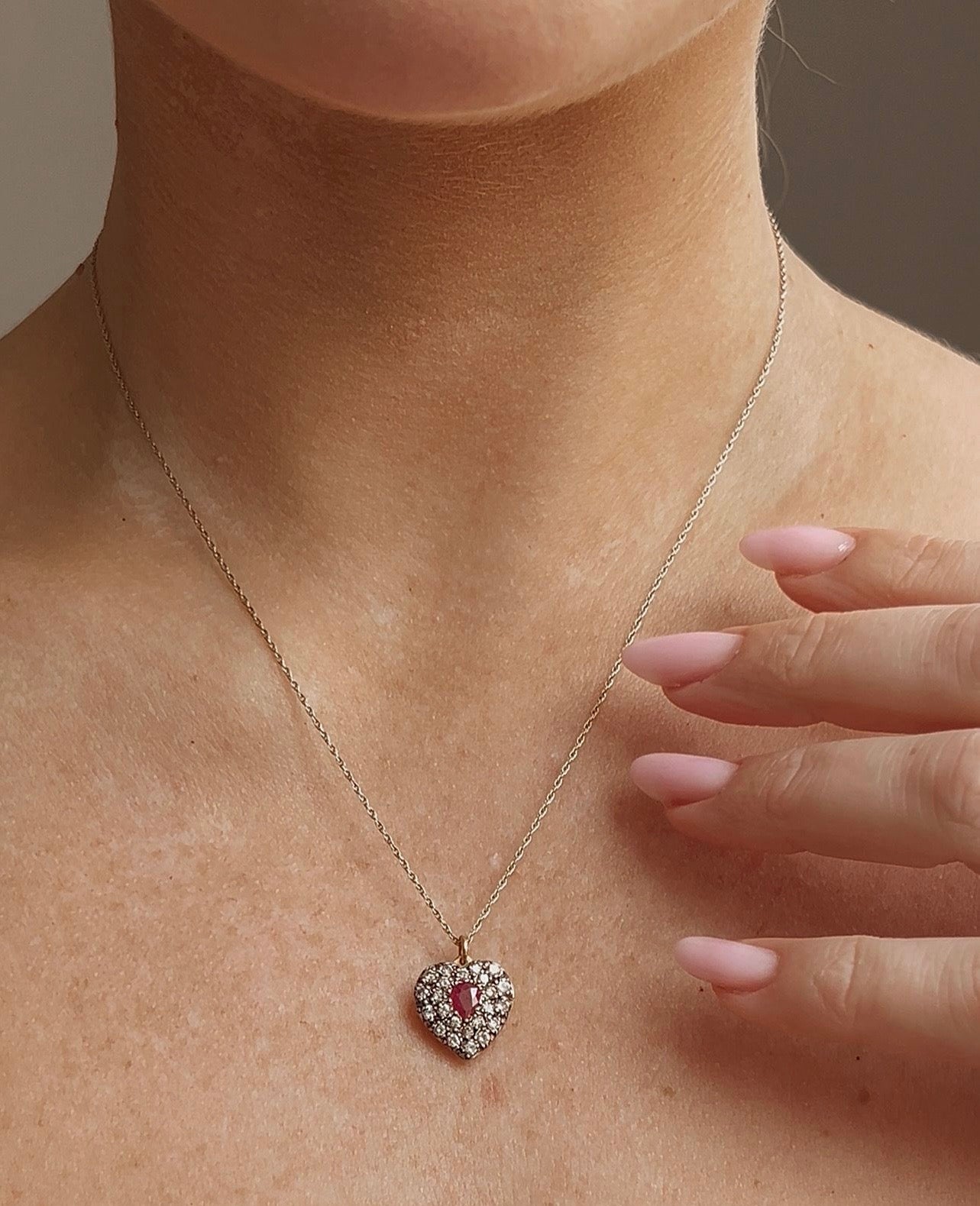 Beautiful Modern Diamond and Ruby Heart Pendant