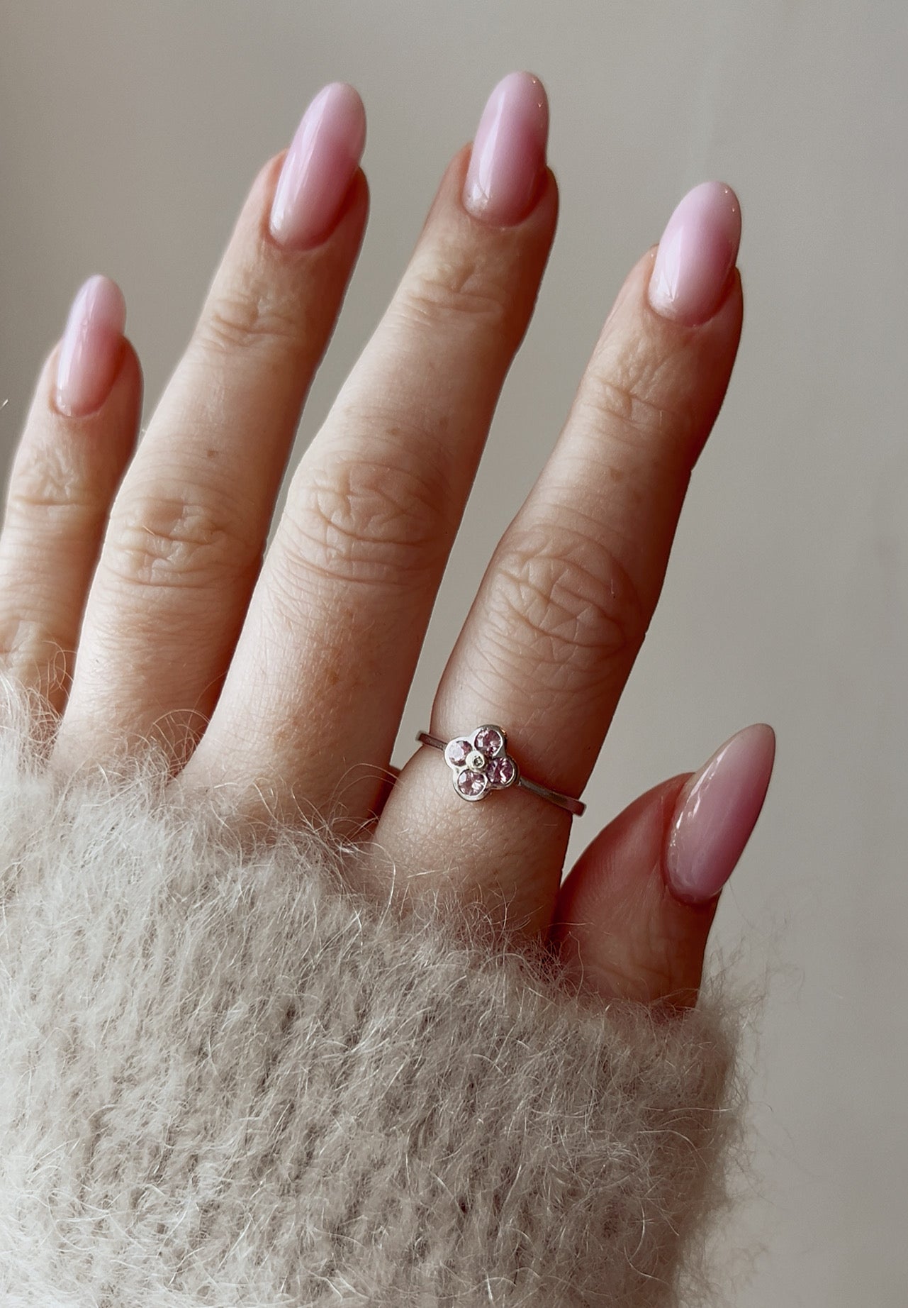 Very Sweet 9ct White Gold, Pink Sapphire and Diamond Ring