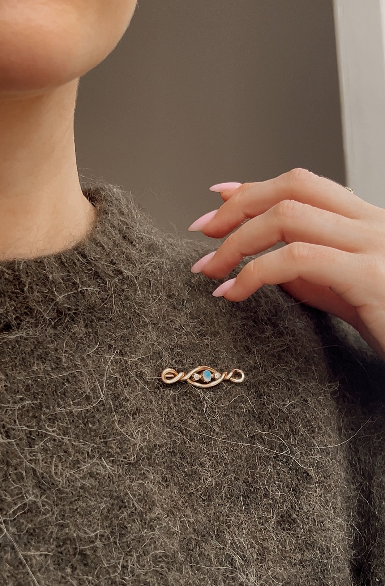 Beautiful Antique 15ct Gold, Water Opal and Diamond Brooch