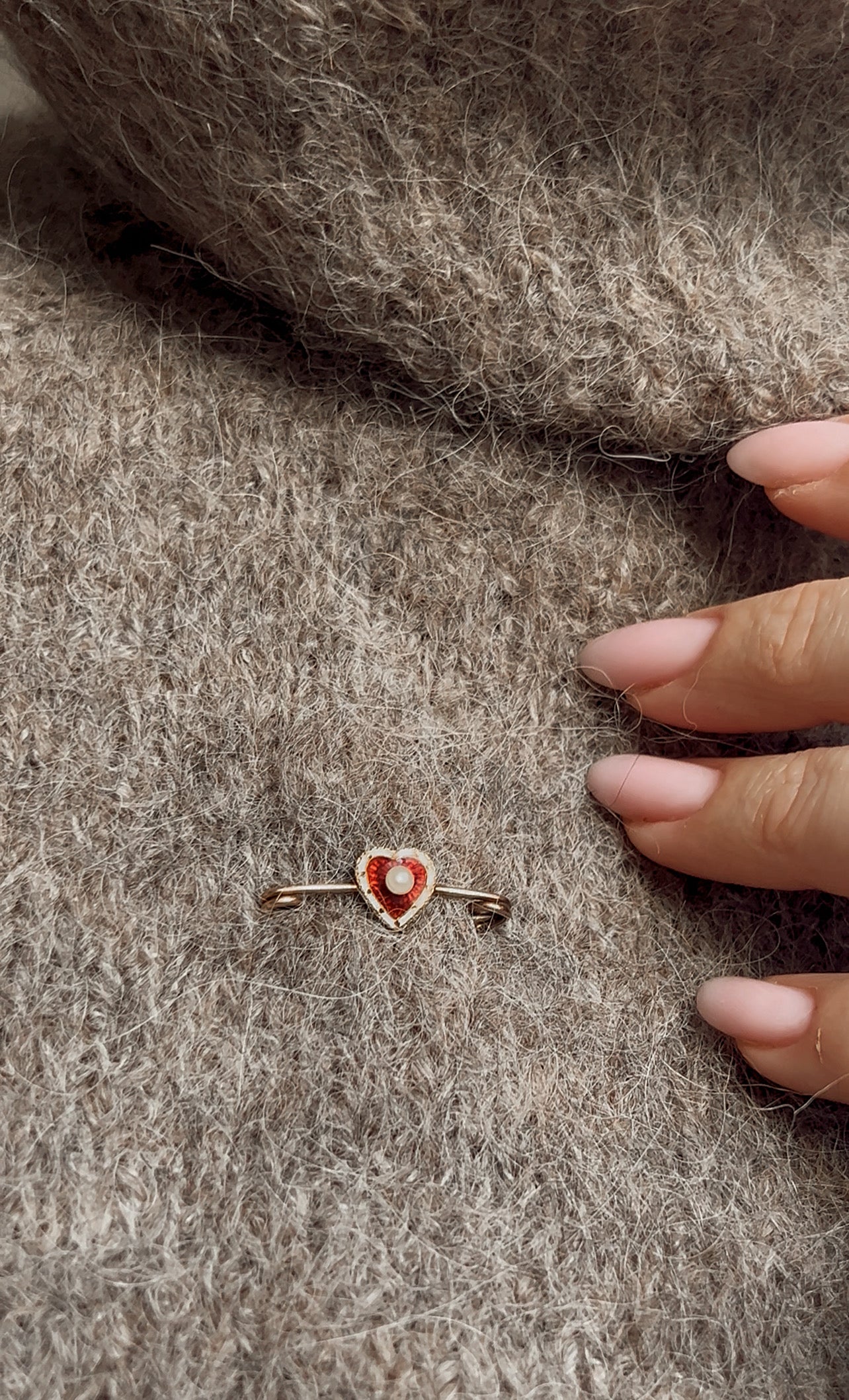 Stunning Victorian Gold, Seed Pearl and Red Enamel Heart Brooch