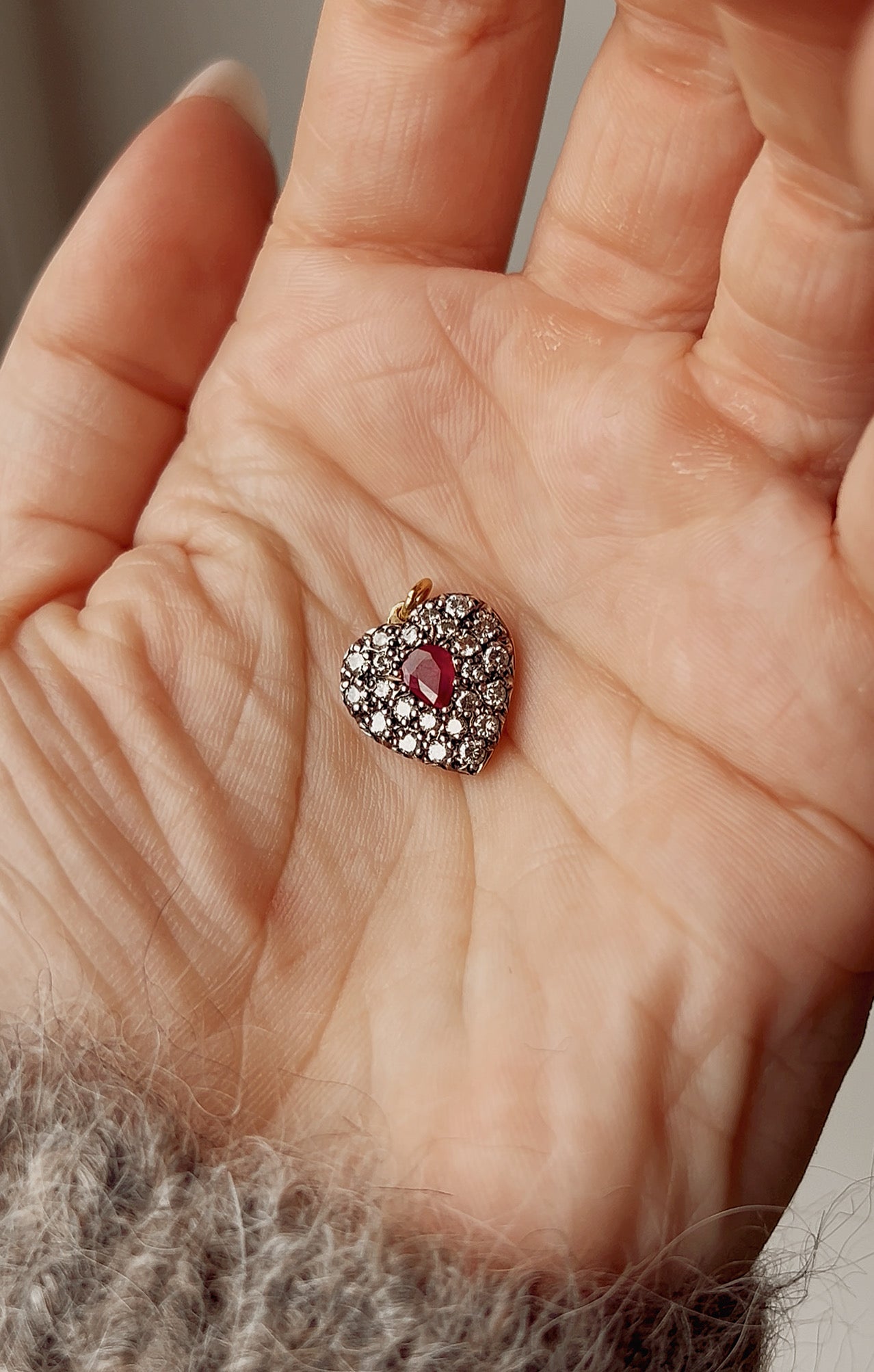 Beautiful Modern Diamond and Ruby Heart Pendant