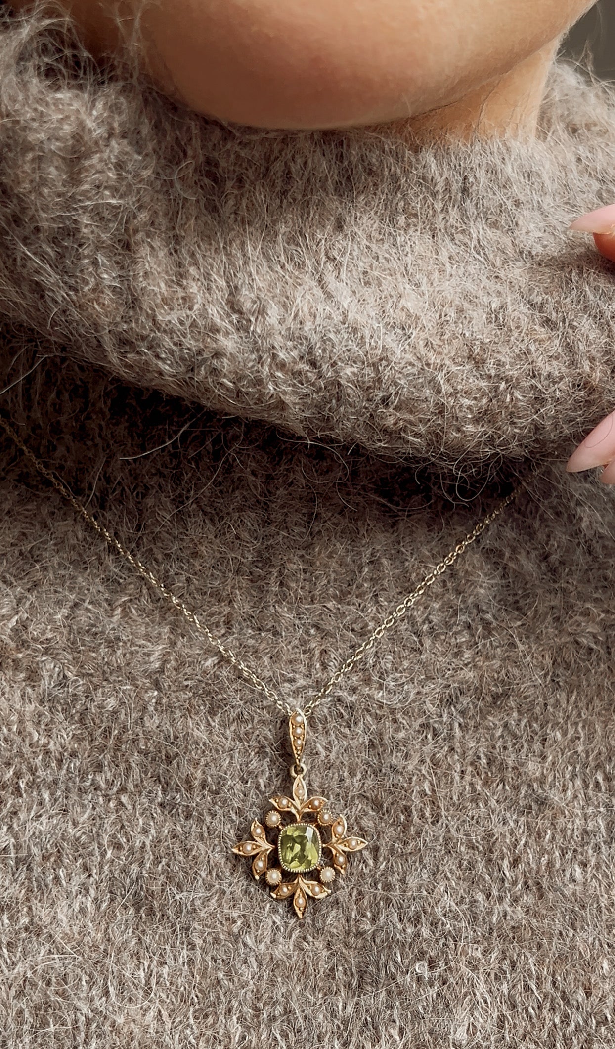 Stunning Early 20th Century Peridot and Seed Pearl Pendant