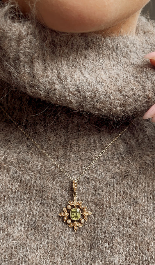 Stunning Early 20th Century Peridot and Seed Pearl Pendant
